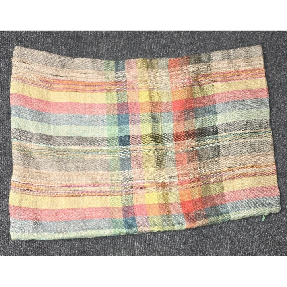 Crate and Barrel Calera Throw Pillow Cover Linen Silk Cotton 22x15 in Multicolor - Picture 2 of 9
